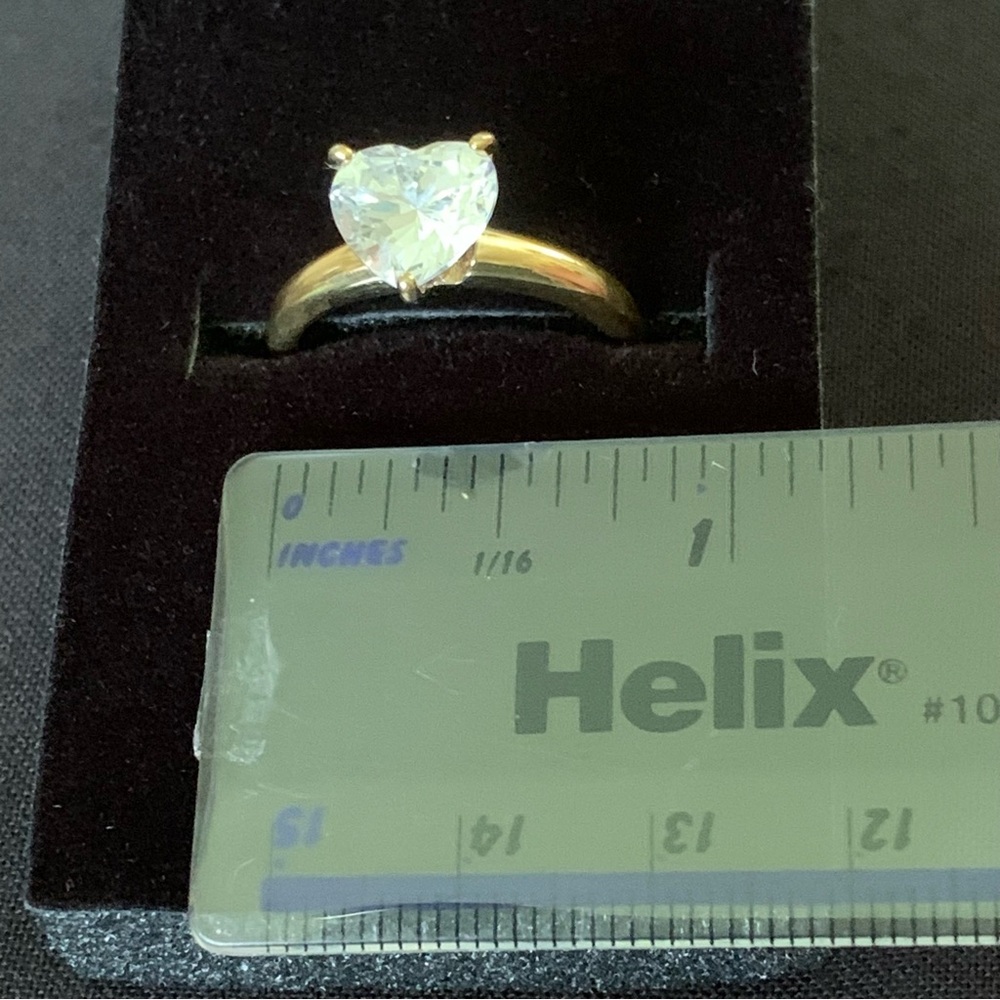 Diamonique 14K Yellow Clad Over Sterling Silver Heart Solitaire Ring - Picture 11 of 14
